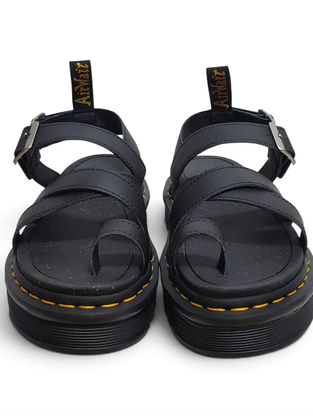 New Dr Martens Avry leather strap thong sandals black platform buckle bohemian